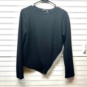 ZARA Asymetrical Long Sleeve Sweater with Rhinestones Size S